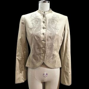 Vintage Anne Klein Khaki Military Blazer w/ Ornate Embroidery Size 6